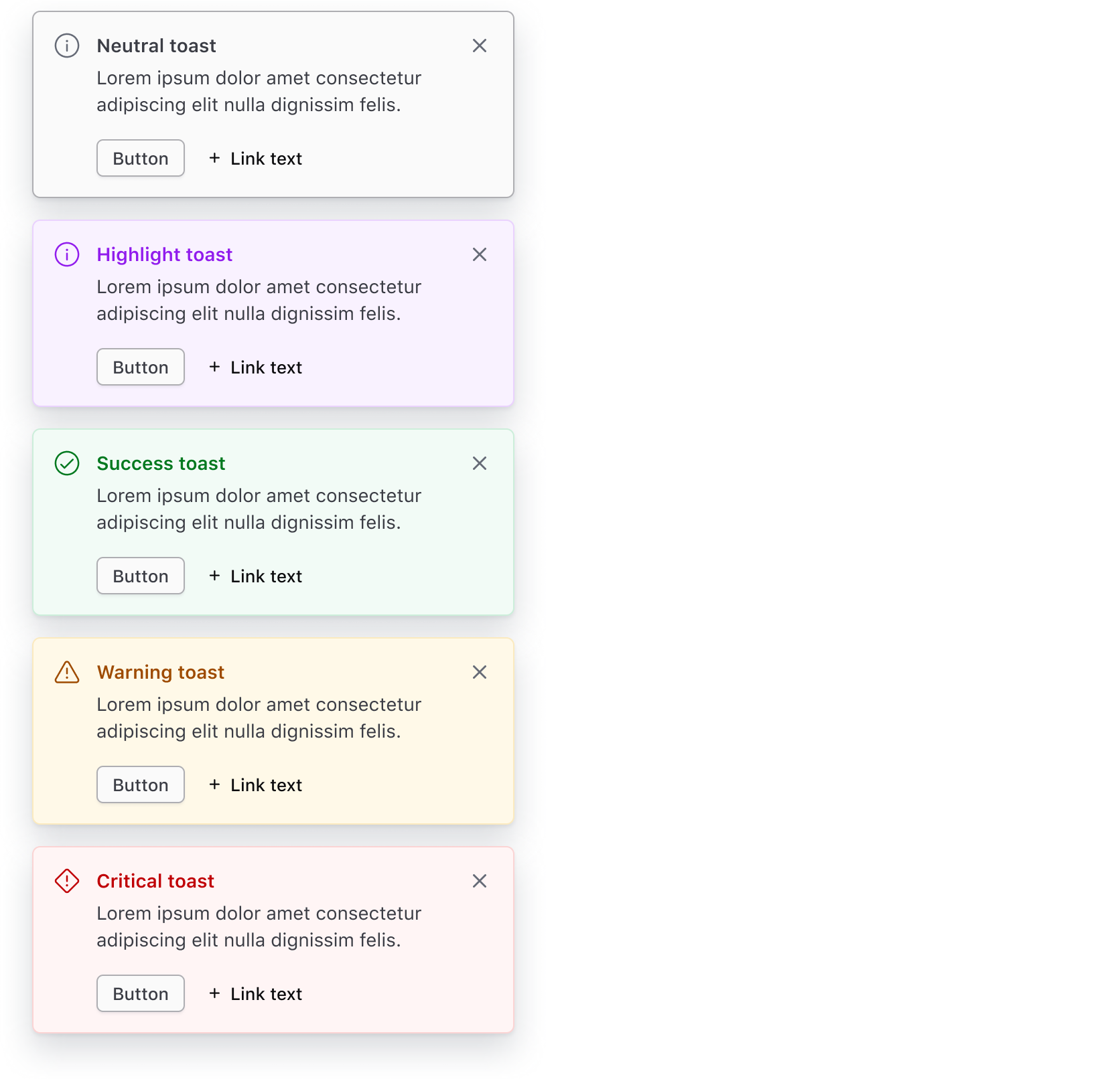 The color argument changes the background and title color: neutral is grey, highlight is purple, success is green, warning is orange, critical is red.